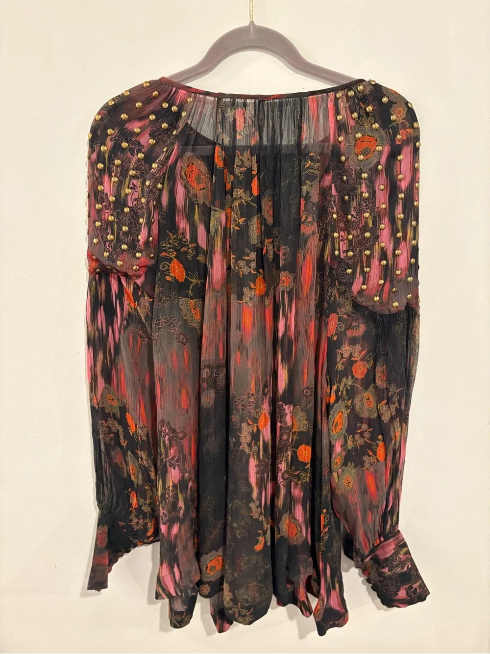 Free People Beaded Shoulder Boho Top XL Flowy Tunic - Picture 2 of 7